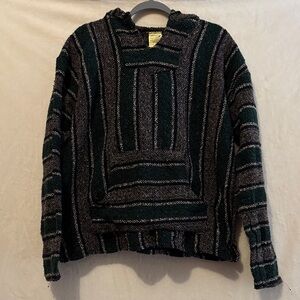 Men's Hooded Striped Pullover - Black and Green